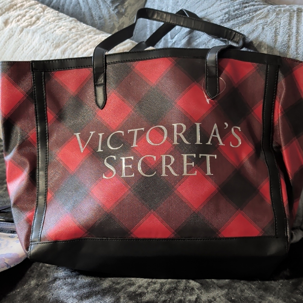 Victoria's Secret Red and Black Plaid Tote